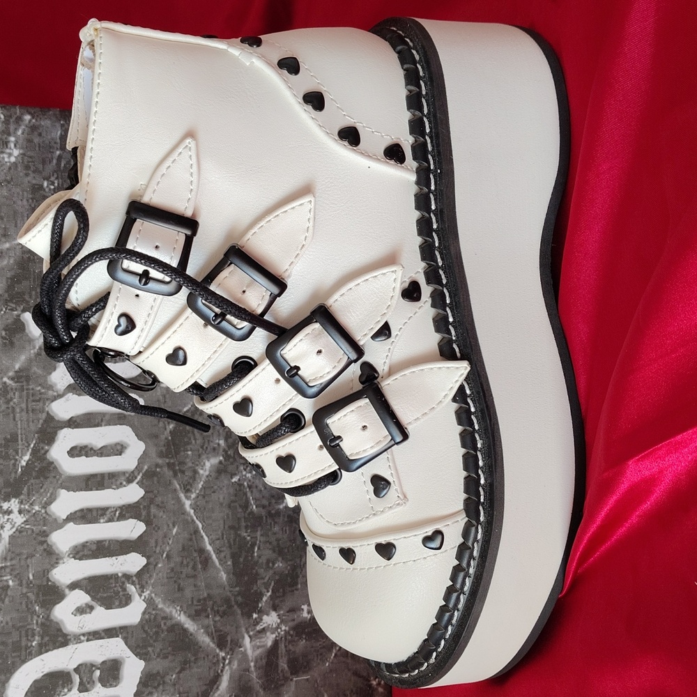 Demonia White Emily 315 Platform Booties - Picture 2 of 8